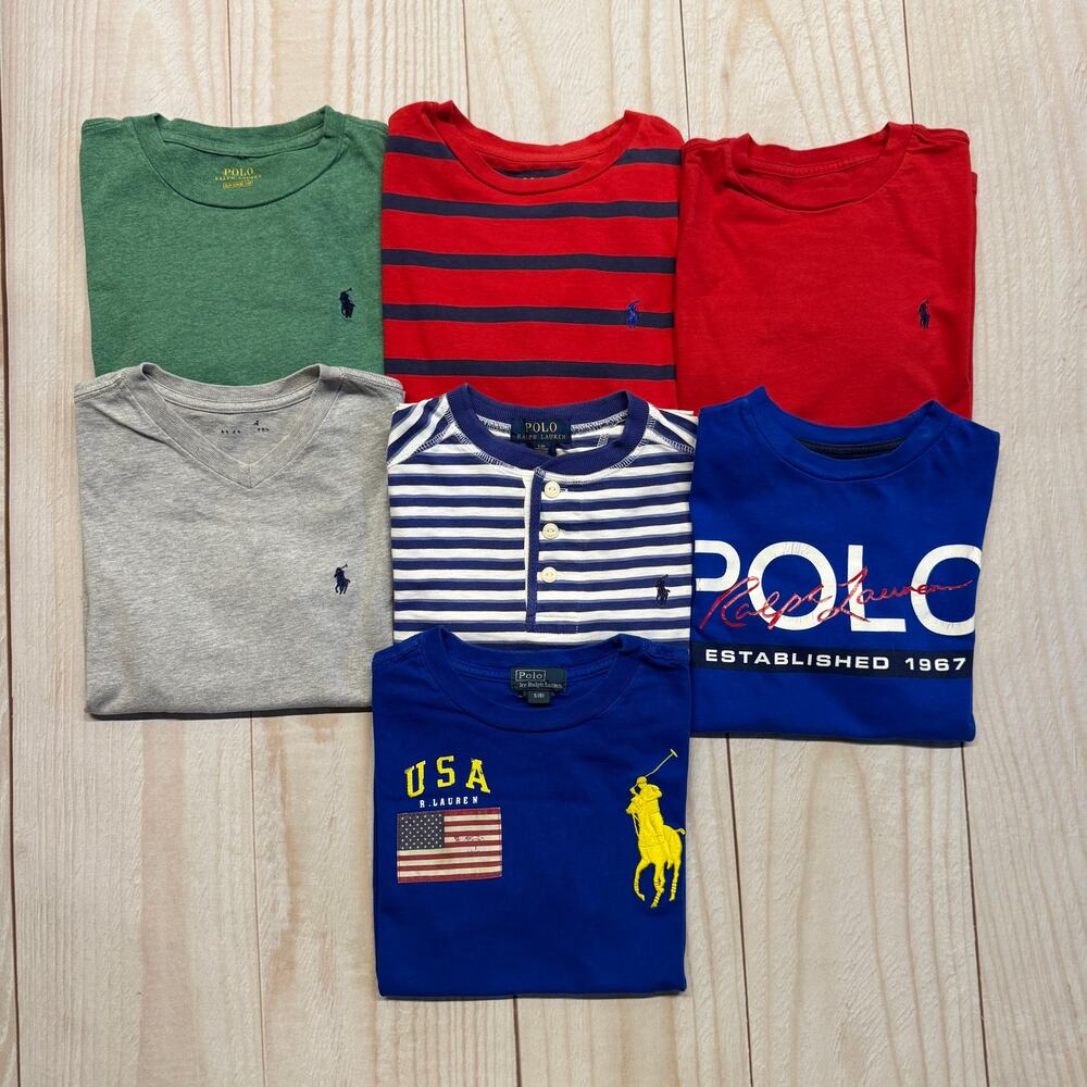 Lot of 7 Polo Ralph Lauren Boys Size Small (8) T-Shirt Long&Short Sleeve Summer